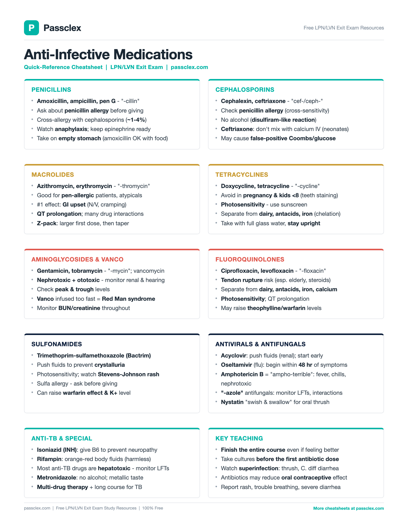 Anti-Infective Medications cheatsheet preview