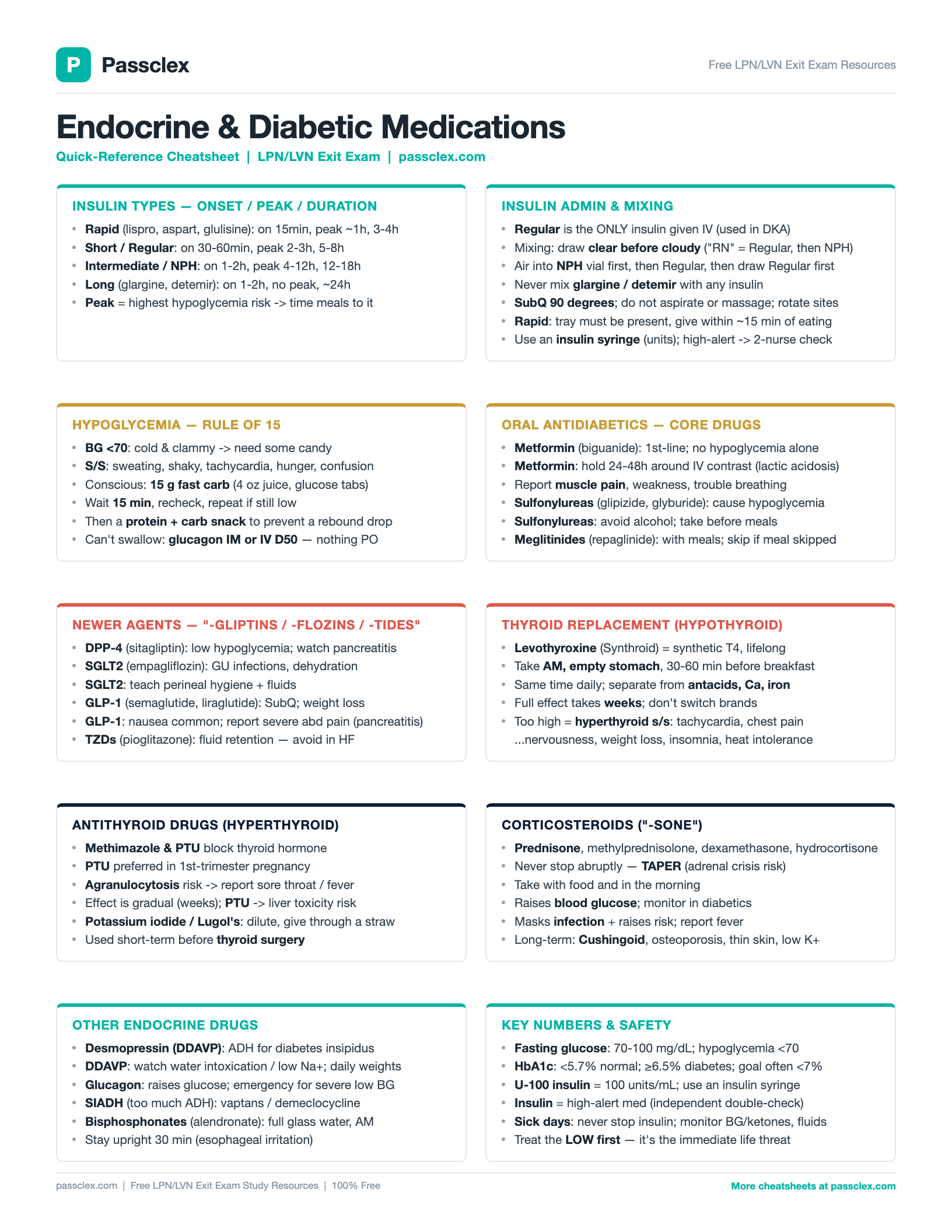 Endocrine & Diabetic Medications cheatsheet preview