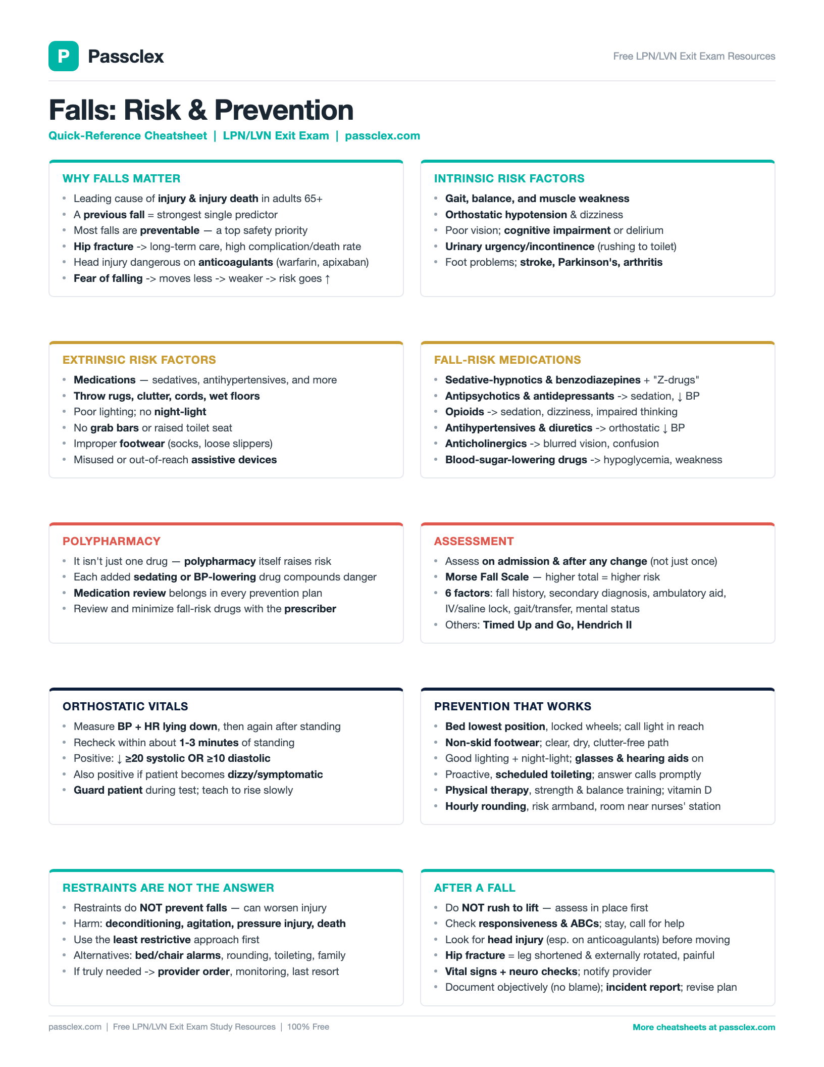 Falls: Risk & Prevention cheatsheet preview