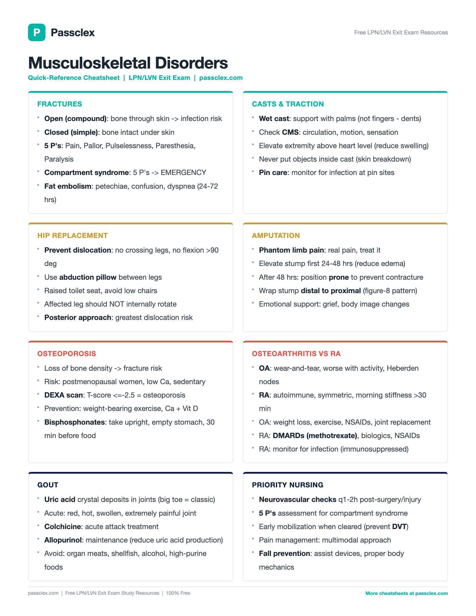 Musculoskeletal Disorders cheatsheet preview